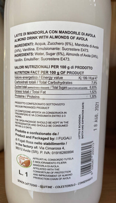 Bianco Di mandorla Latte di mandorla d'avola 24% i Fugali 1 Lt - Rosato Vini